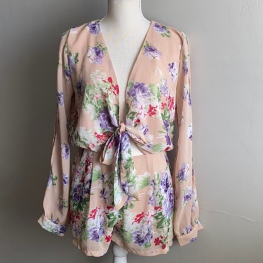 Cotton Candy Low V Tie Front Romper
